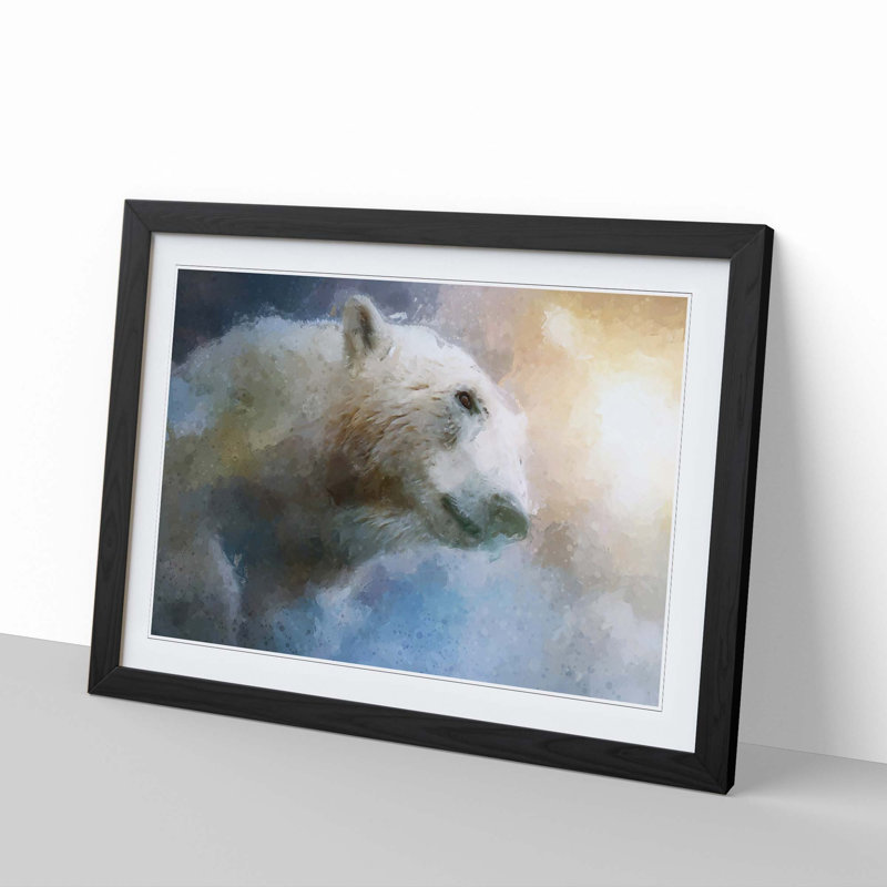 Mystical Polar Bear in Abstract - Picture Frame Painting Print, Black Framed, 48cm H x 65cm W x 2cm D