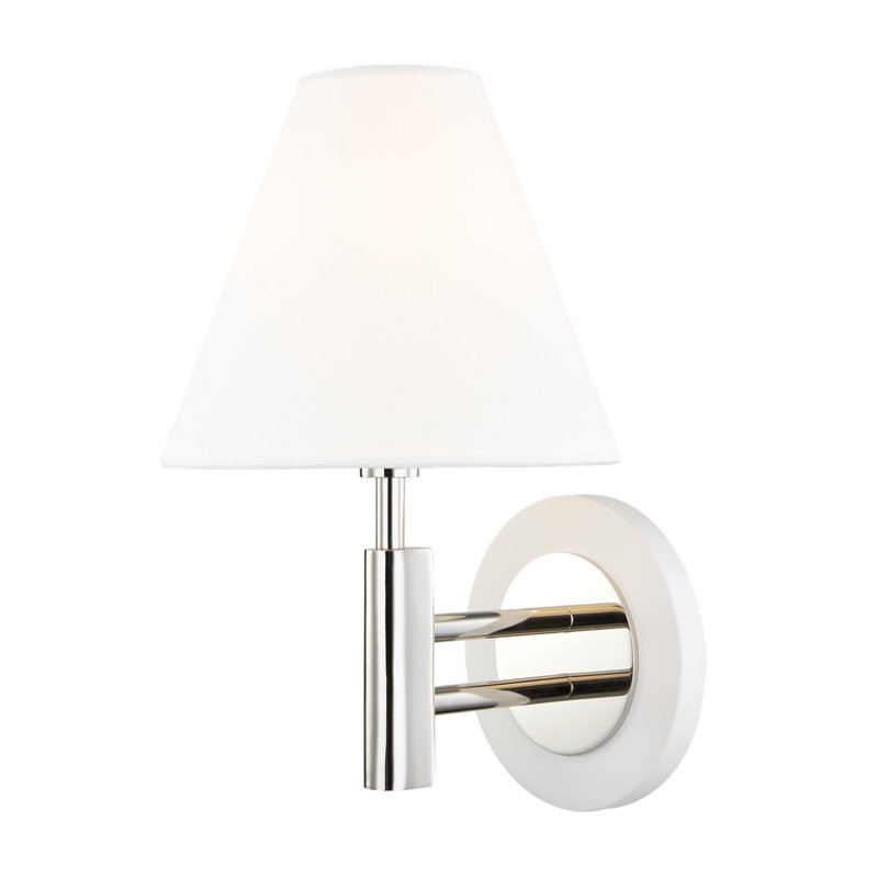 Robbie Steel Candle Wall Light, Polished Nickel/White