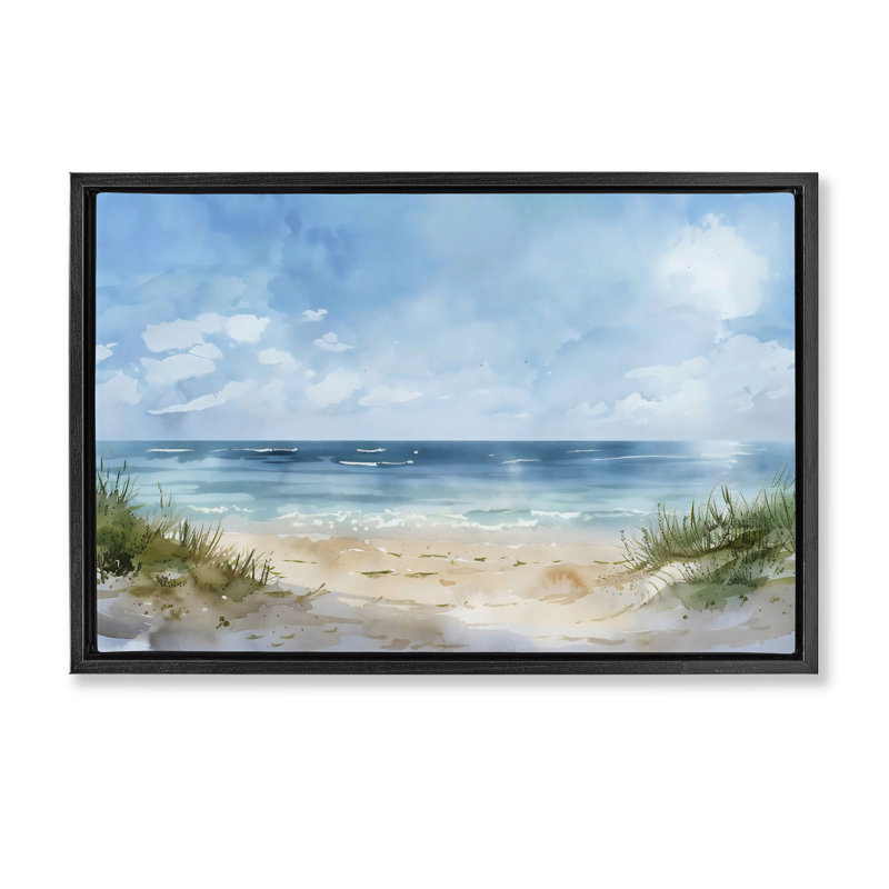 Cadre flottant Serene Summer Beachscape, design par Creative Studio, H 17 po x l 25 po, Cadre flottant noir de jais