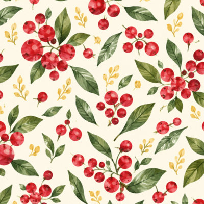 Papier peint adhésif autocollant rouge doré, feuilles de Noël, feuilles vertes, branches botaniques, beige, papier contact, adhésif amovible, décoration murale pour armoires de cuisine de chambre à coucher 17,7 po x 118 po
