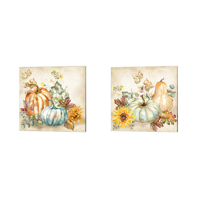 Watercolor Harvest Pumpkin I & II - 2 Piece Wrapped Canvas Print