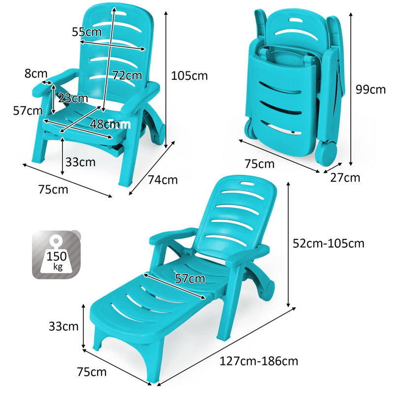 186 cm Long Reclining Single Chaise, Blue