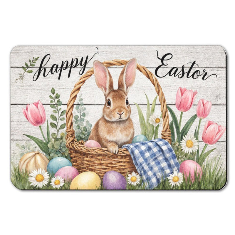 Tapis de bain Lapin de Pâques en panier, 36 x 24 po