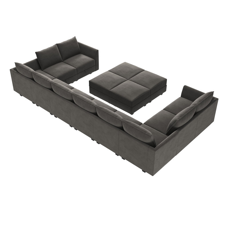 Canapé modulaire rembourré en velours avec repose-pieds Tremee, Velours gris