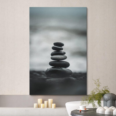 Zen Stone " Smooth Black Pebbles On Beach "