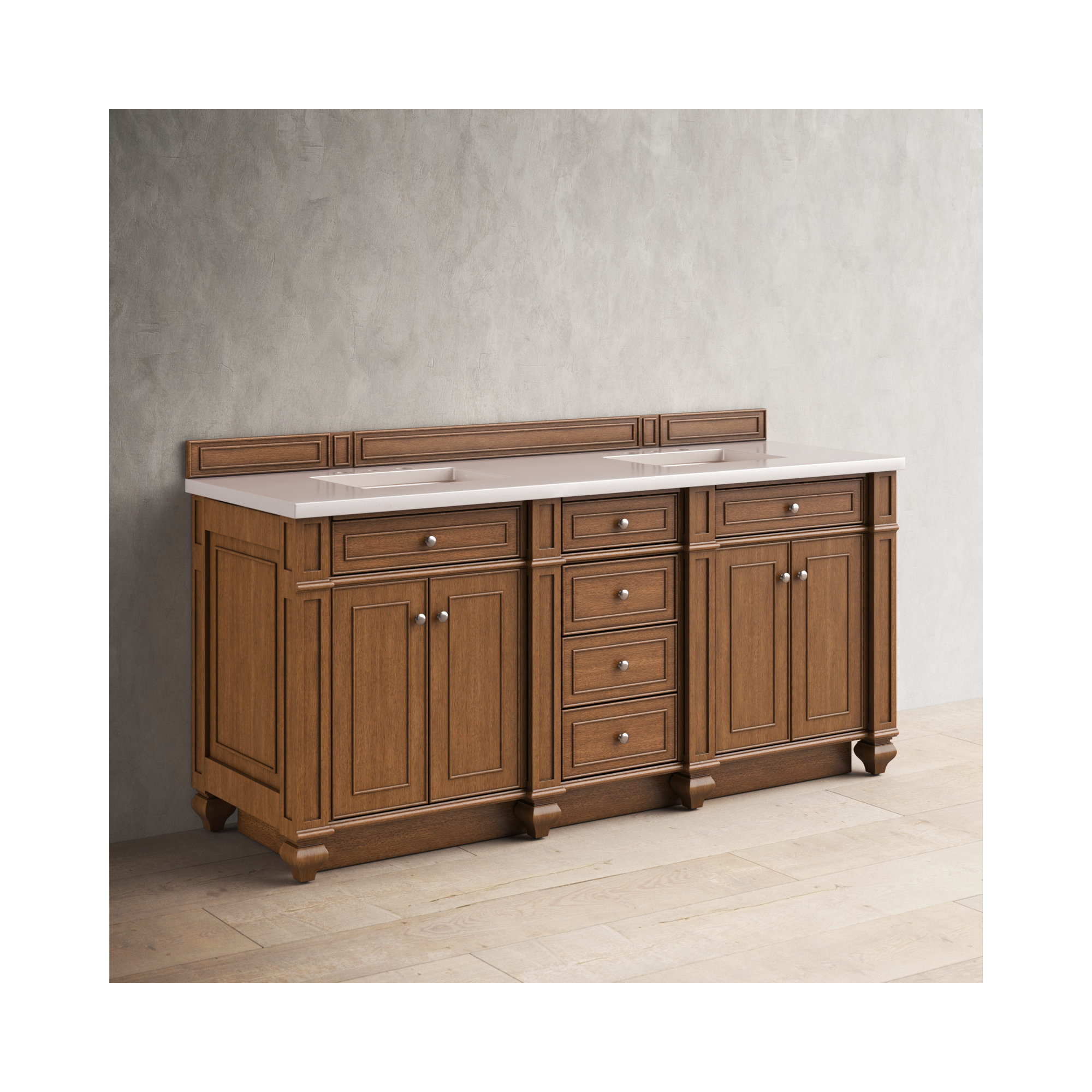 Bristol 72'' W Double Vanity, Eternal Marfil, Saddle Brown, 8" Widespread
