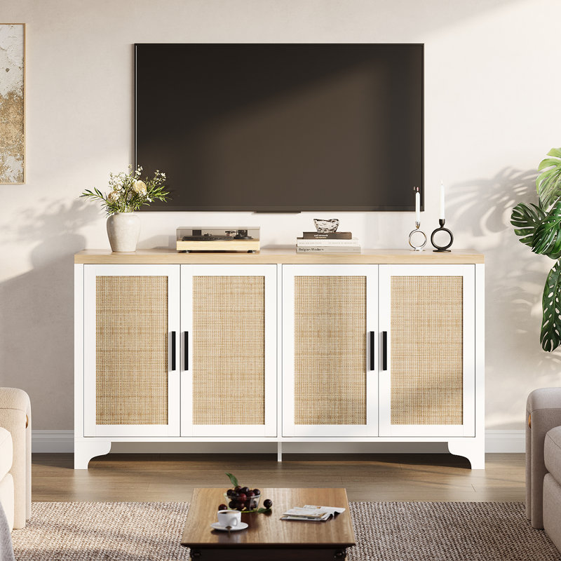 Sideboard Buffet Cabinet, Kitchen Storage Sideboard with Rattan Doors, Liquor Coffee Bar Buffet, Dining Room, Hallway, Accent Cabinet, Natural