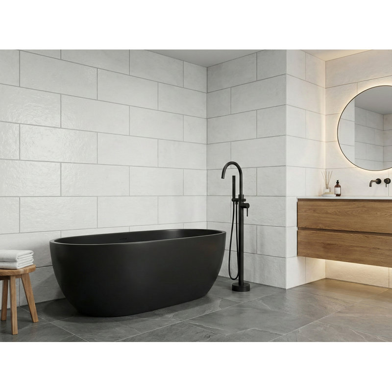 Cozyblock Floor Mount Bathtub Faucet Freestanding Tub Filler Standing High Flow Shower Faucets Shower Mixer Taps, Swivel Gooseneck Spout With Cylinder Handheld (matte Black)