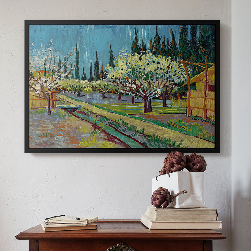 Orchard in Blossom, Borded by Cypresses, 1888 - Vincent van Gogh, toile tendue avec châssis, 16 x 24, Naturel
