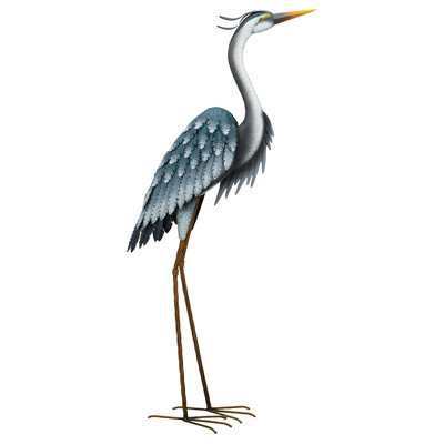 Statue de jardin en métal Blue Heron avec finition résistante aux intempéries et conception tridimensionnelle détaillée - Up