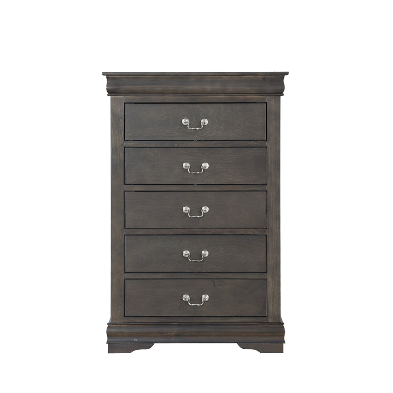 Commode 5 tiroirs Platinum avec poignées en métal, Argent argent