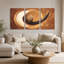 Abstract Bronze Sphere And White Crescent On Gold Background Set Of 3 Canvas Wall Art-133443698