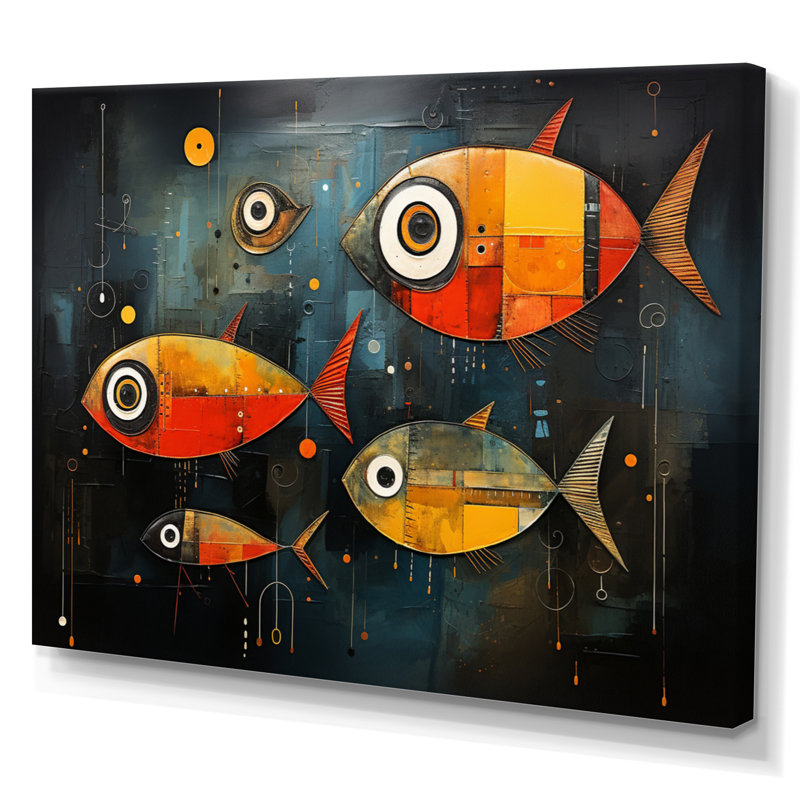 Attison Minimalisme - Collages de poissons III - impression, Toile tendue, H 12 po x l 20 po x P 1 po