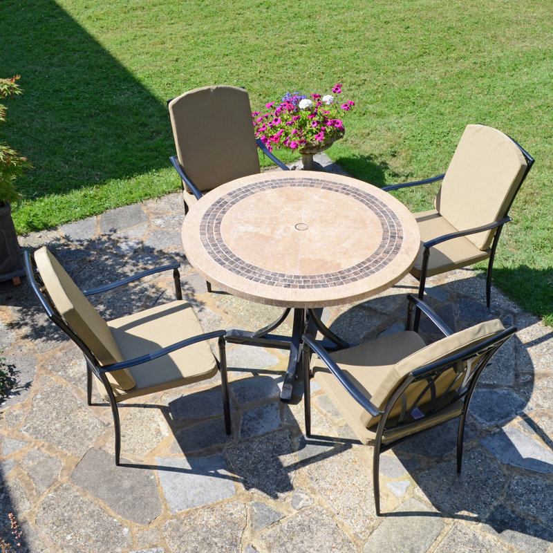 Vermont Stone Dining Table with 4 ASCOT DELUXE Chairs Garden Set