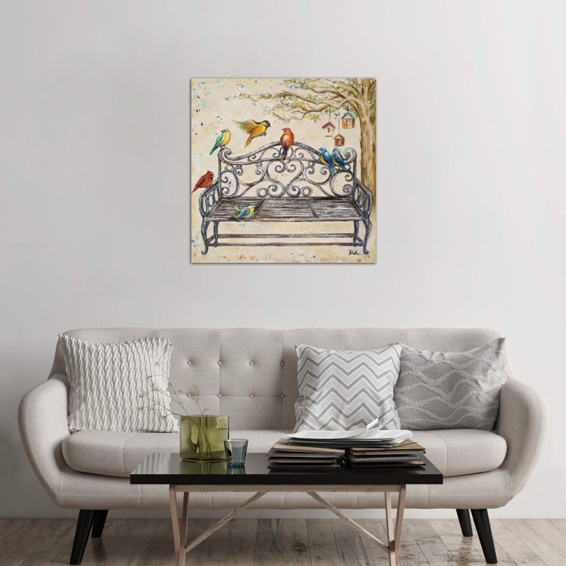Birds On The Bench by Patricia Pinto - Wrapped Canvas Print, 45.72 cm H x 45.72 cm W x 1.91 cm D