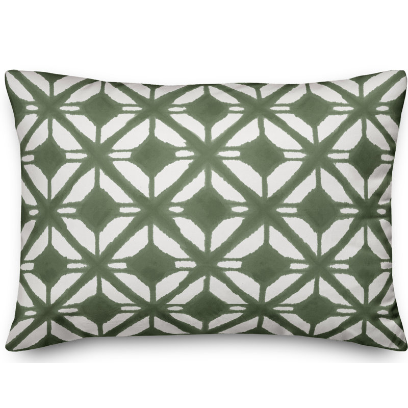 Aztec Diamond Geometric Throw Pillow, Green