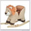 Adorable cheval à bascule en peluche avec sons réalistes, base en bois et ceinture de sécurité pour tout-petits de 18 à 36 mois
