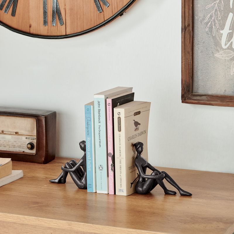 Sitting Female Iron Sculpture Bookends Set