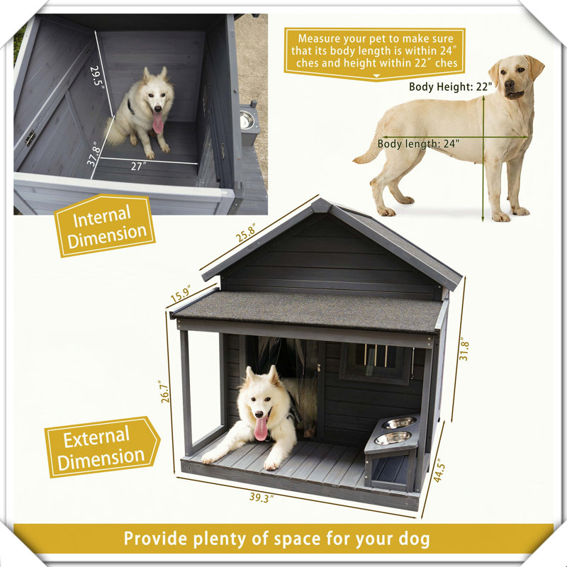 Niche pour chien en bois massif avec terrasse et toit en asphalte