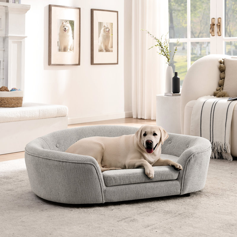 Lin, chien ovale, coussin à dossier, idéal, grandes tailles, beige, motif, chiens