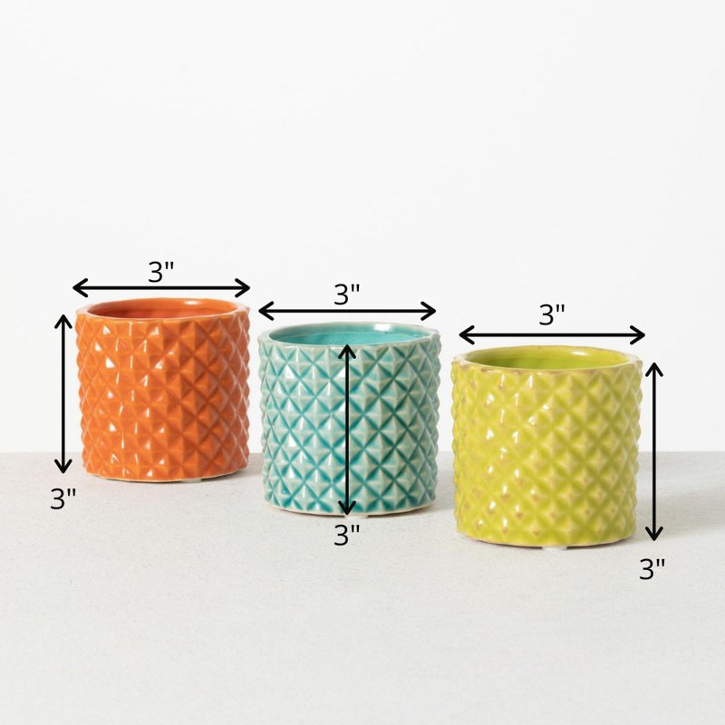Vase de table en céramique 3 po orange / bleu / jaune Lange