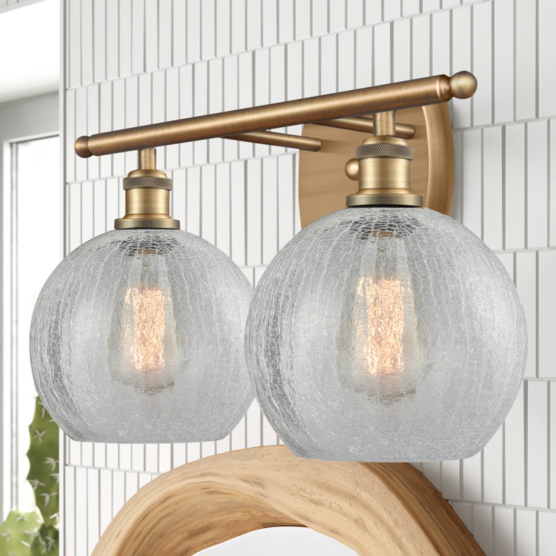 Baptista 2 - Light Dimmable Vanity Light, 6 Watt Vinage LED Bulb, Clear Crackle, Brushed Brass