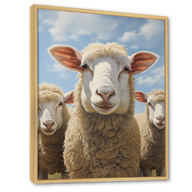 Sheep Family Selfie - Animaux, art mural, salon, H 44 po x l 34 po x P 1,5 po, Cadre naturel flottant