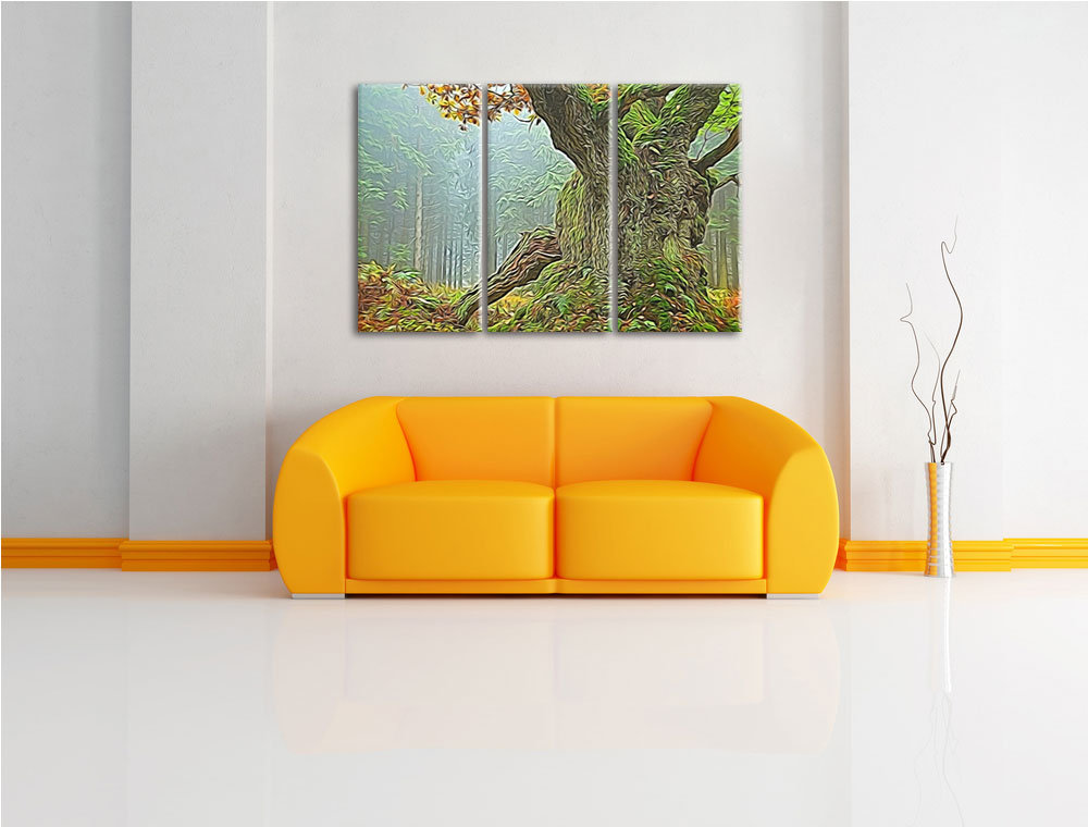 3-tlg. Leinwandbilder-Set „Dicker Baum im Wald im Moos“, Grafikdruck