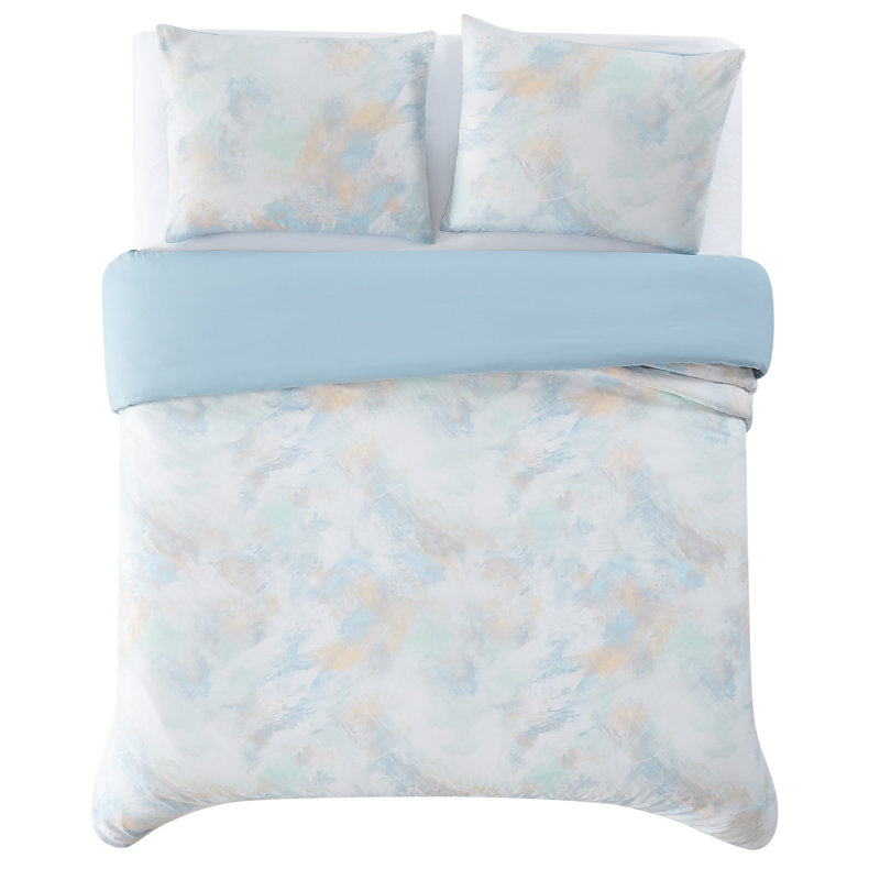 Twin White and Blue Microfiber Reversible Comforter Set