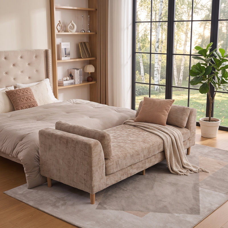 Banc rembourré moderne avec accoudoirs et traversins - Lit de jour polyvalent, banc de chambre à coucher, siège d'appoint