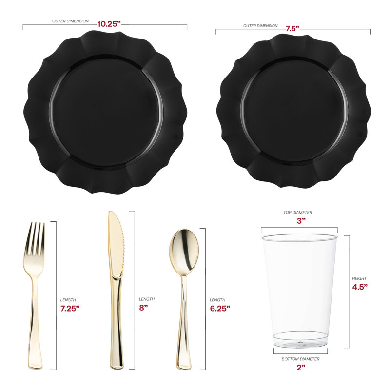 Black Round Lotus Plastic Wedding Value Set - 30 Settings