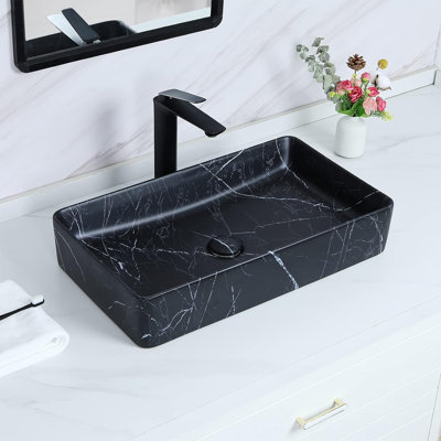 Davivy 13.3'' Black Ceramic Rectangular Vessel Bathroom Sink with Above Counter