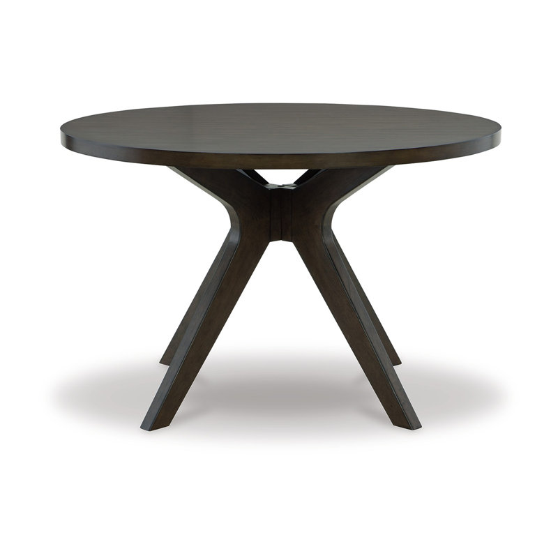 Gray Brown Round Wood Mid-century Modern Dining Table