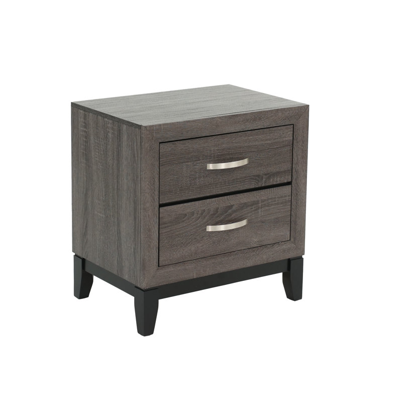 Table de chevet simple à 2 tiroirs en chêne massif rustique gris rustique | Idée de cadeau