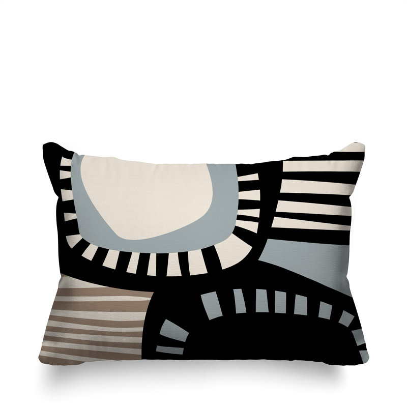 Coussin rectangulaire intérieur / extérieur Alika, H 18 po x l 25 po, Gris / noir / blanc cassé
