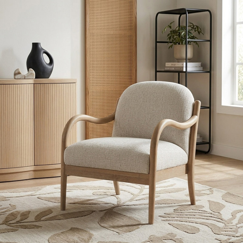 Fauteuil d'appoint Helmsley, Tissu de polyester crème, Naturel
