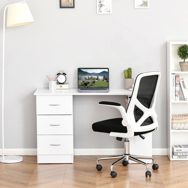 Poste de travail 47 po avec 3 tiroirs et tablette de rangement - blanc