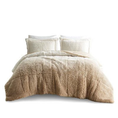 Twin/Twin Xl Ombre Shaggy Comforter Mini - Matching Shams Faux Fur 100%
