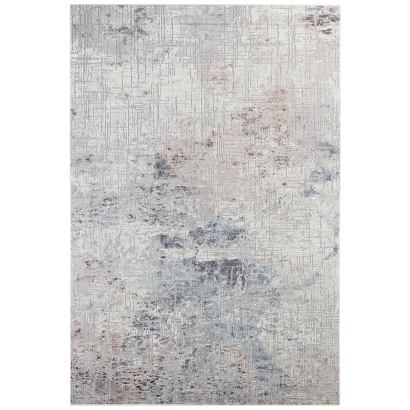 Chameis Short Pile Design Grey/Pink/Blue Rug, Rectangle 95 x 140cm