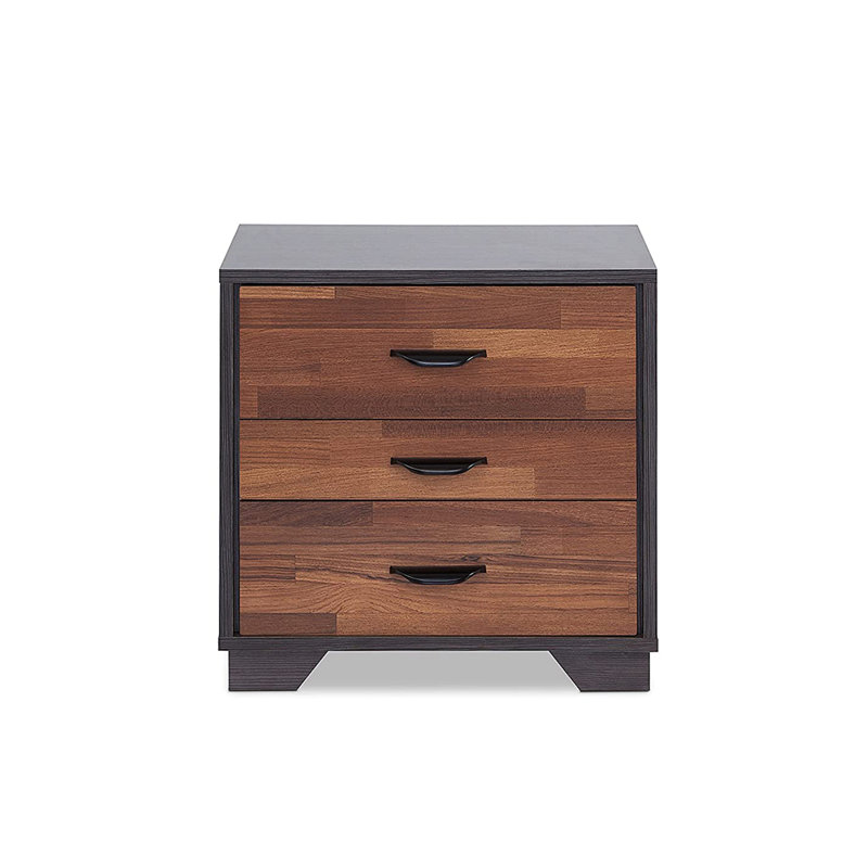 Table de chevet bicolore avec 3 tiroirs, Espresso / noyer