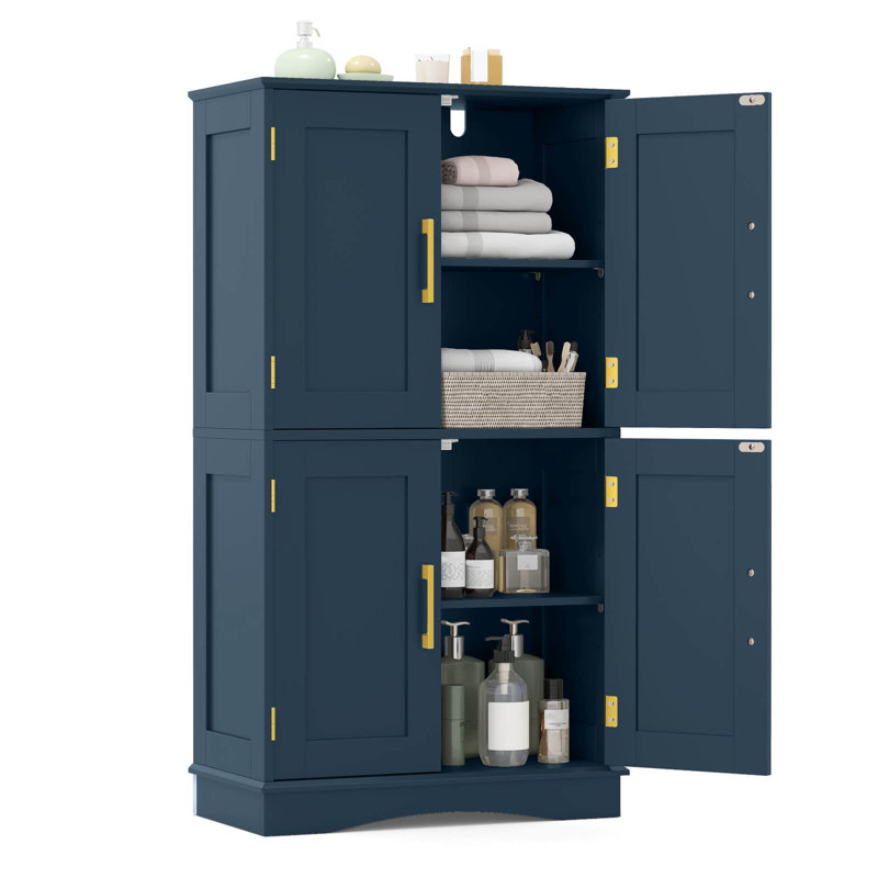 Armoire de rangement pour salle de bain autoportante 43,5 po avec 4 portes