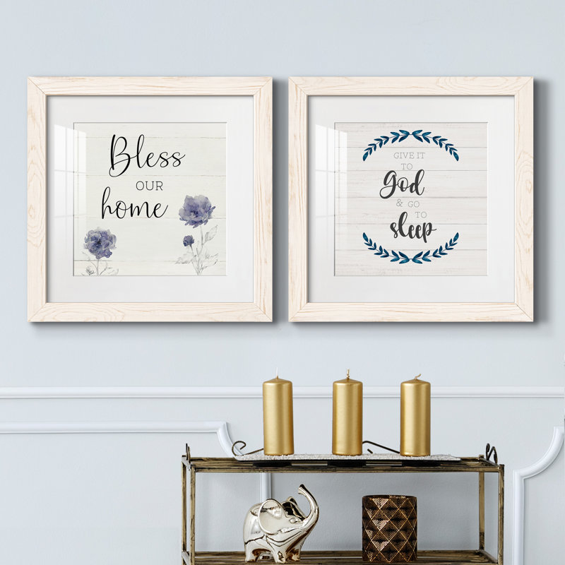 «Bless our home», ensemble de 2 encadrements d'art textuel, H 20 po x l 40 po x P 1,5 po, Cadre blanc