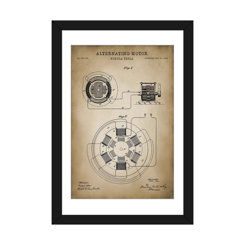 « tesla alternating motor », impression sur toile, Papier d'art encadré noir, H 24 po x l 16 po x P 1 po
