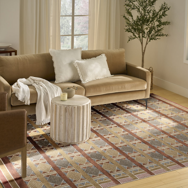 Alisah Geometric Machine Made Area Rug, Rectangle 244 x 305 cm, Rust Multi