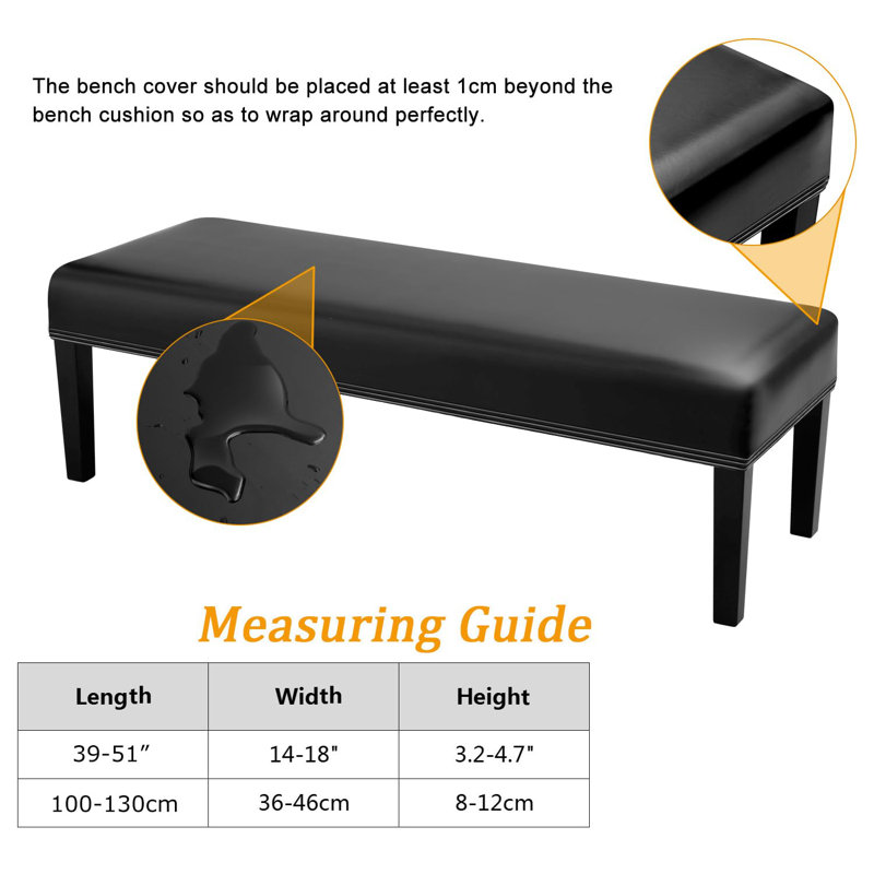 Box Cushion Bench Slipcover, Black Faux Leather