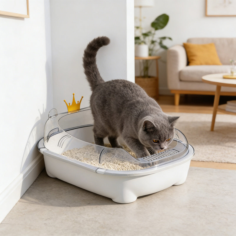 Litière semi-fermée pour chat avec côtés hauts, 19,69 po x 13,78 po x 5,91 po, blanc, Blanc