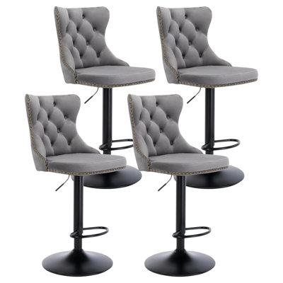 Swivel Adjustable Height Bar Stool Modern Velvet Barstool With Back (Set Of 4)