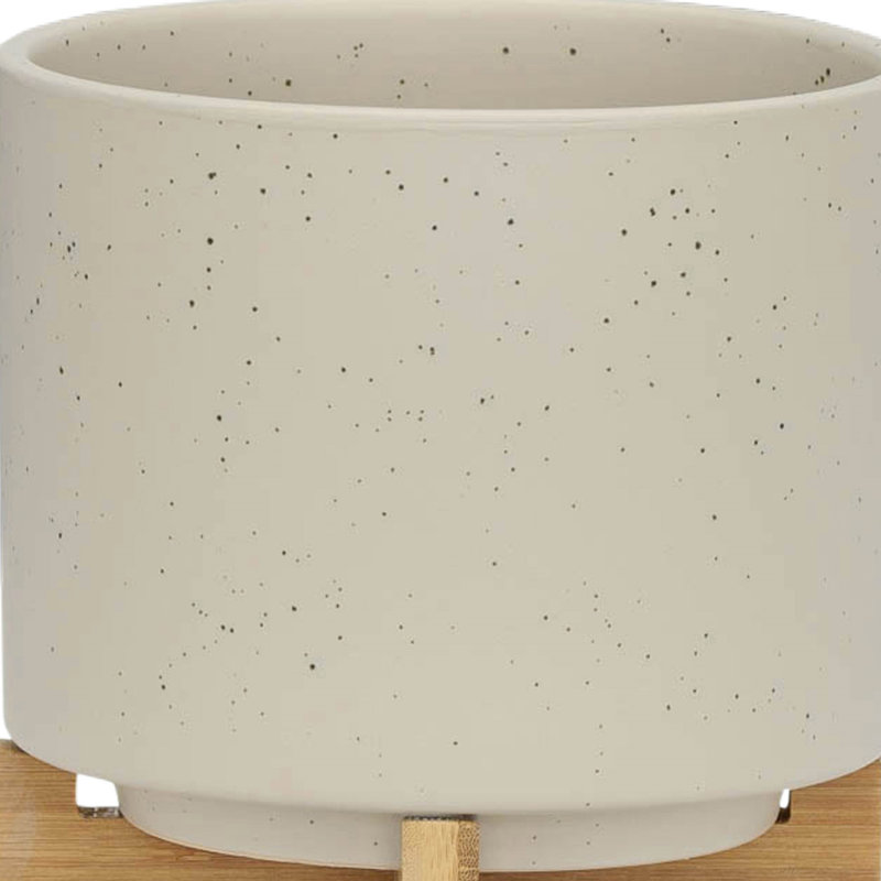 PLANTER W/ WOOD STAND,  unique planters, Beige/Natural
