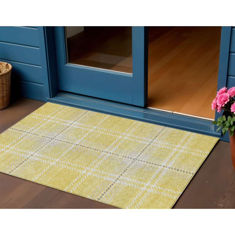 Tapis intérieur lavable 3 pi x 5 pi jaune et noir ivoire