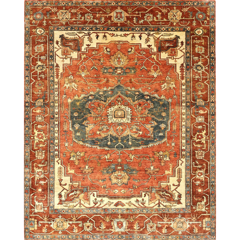 High-Quality Hand-Knotted Rust And Red Area Rug, Rectangle 10' x 14'